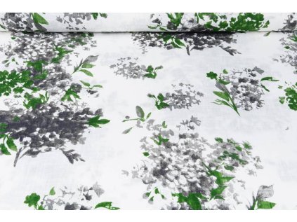 printed cotton linnenlook flowersplant green