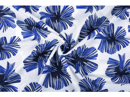 linnenlook printed tropical leaves kobalt blue 1