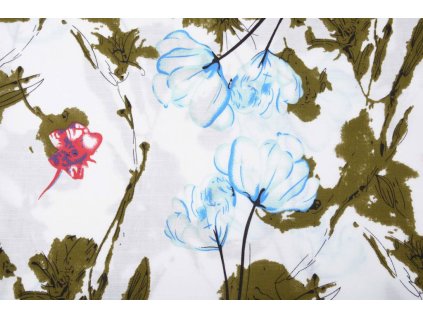 linnenlook bedrukt bloemen licht blauw