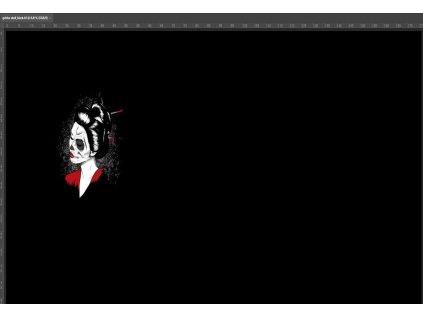 Bavlněný úplet s dig.tiskem, Gejša černý podklad, panel délky 85 cm, INV26