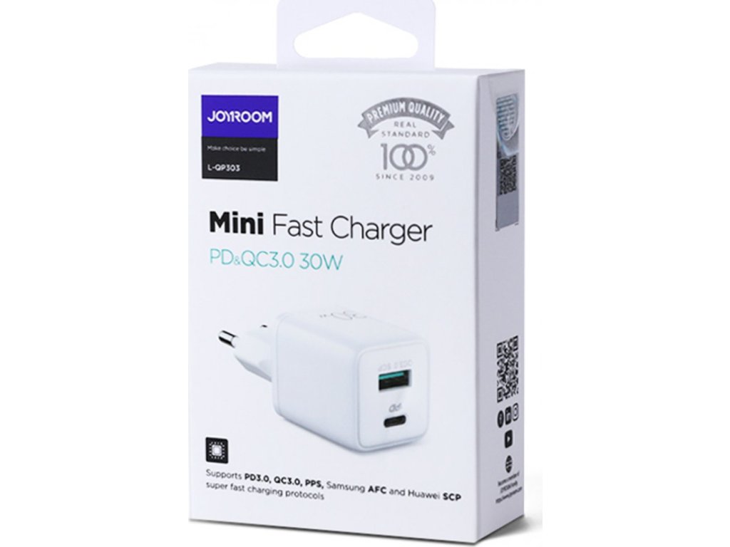 JOYROOM L-QP303 30W Type-C+USB QC3.0 Mini Fast Charger EU Plug White CCC/CE/FCC/ROHS Certified