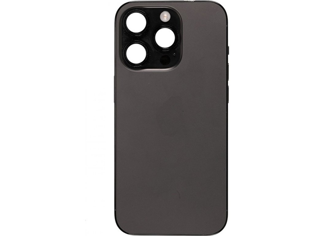 Středový rám + Kryt baterie + Sklíčko zadní kamery s rámem + postranní tlačítka + SIM slot s magnetem + Protiprachová mřížka na reproduktor + Protiprachová mřížka mikrofonu + Nástroj pro vyjmutí SIM pro iPhone 14 Pro Max černá OEM