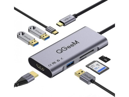 QGeeM USB-C Hub 7v1 - HDMI 4K/3xUSB/USB-C/SD/TF