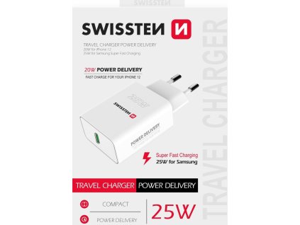 Swissten síťový adaptér PD 25W pro iPhone a Samsung bílý