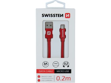 Datový kabel swissten textile usb / micro usb 0,2 m červený