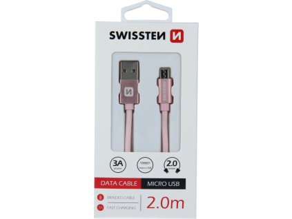 Datový kabel swissten textile usb / micro usb 2,0 m růžovo/zlatý
