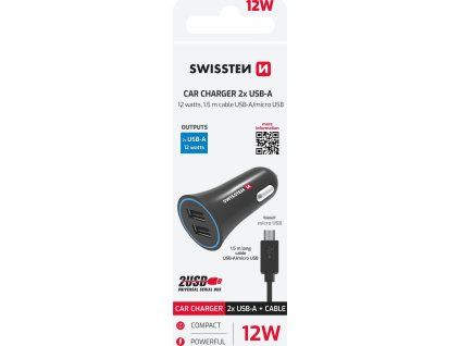 Swissten cl adaptér 2,4a power 2x usb + kabel micro usb