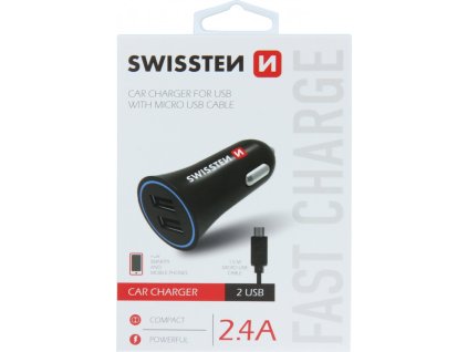 Swissten cl adaptér 2,4a power 2x usb + kabel micro usb