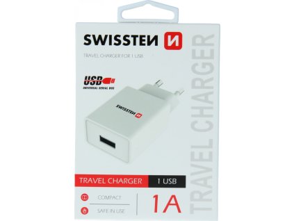 Swissten síťový adaptér smart ic 1x usb 1a power bílý