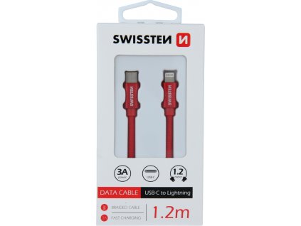 Datový kabel swissten textile usb-c / lightning 1,2 m červený