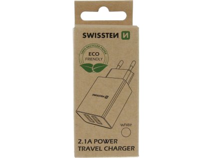 Swissten síťový adaptér smart ic 2x usb 2,1a power bílý (eco balení)