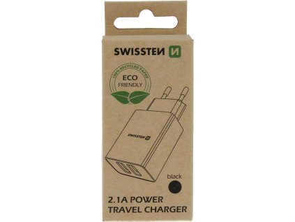 Swissten síťový adaptér smart ic 2x usb 2,1a power černý (eco balení)