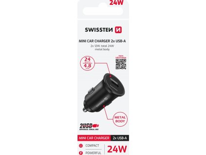Swissten cl adaptér 2x usb 4,8a metal stříbrný