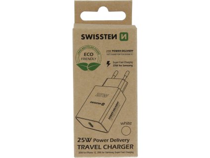 Swissten síťový adaptér pd 25W pro iPhone a Samsung Bílý (Eco balení)