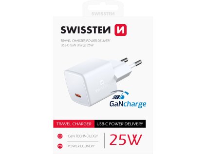 Swissten mini síťový adaptér gan usb-c 25w power delivery