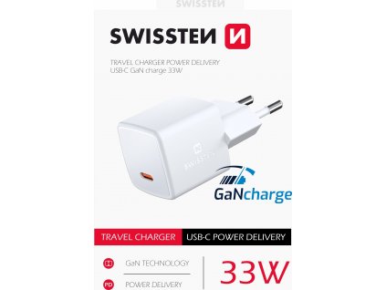 Swissten mini síťový adaptér gan usb-c 33w power delivery