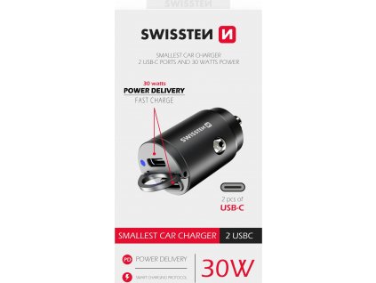 Swissten cl adaptér power delivery 2x usb-c  30w nano černý