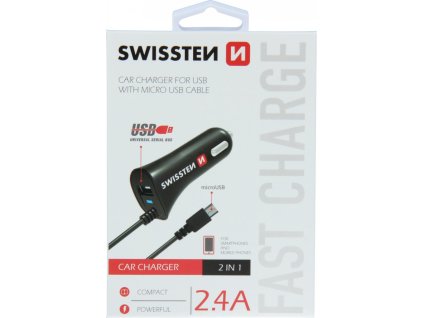 Swissten cl autonabíječka micro usb a usb 2,4a power