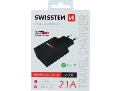 Swissten síťový adaptér smart ic 2x usb 2,1a power černý