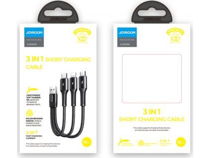 JOYROOM S-01530G9 0.15M 3.5A USB to Lightning+Type-C+Micro Charging Cable Black CE/ROHS Certified