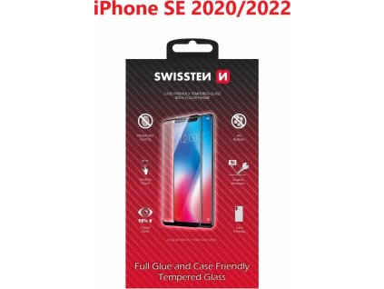 Sklo swissten full glue, color frame, case friendly pro apple iphone se 2020/se 2022 černé