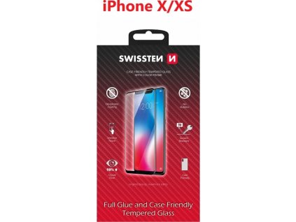 Sklo swissten full glue, color frame, case friendly pro apple iphone x/xs černé