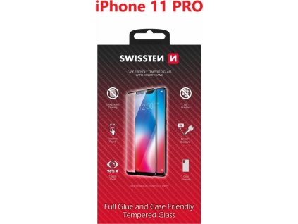 Sklo swissten full glue, color frame, case friendly pro apple iphone 11 pro černé