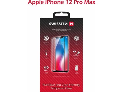 Sklo swissten full glue, color frame, case friendly pro apple iphone 12 pro max černé