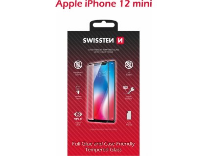 Sklo swissten full glue, color frame, case friendly pro apple iphone 12 mini černé