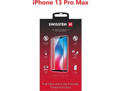 Sklo swissten full glue, color frame, case friendly pro apple iphone 13 pro max černé