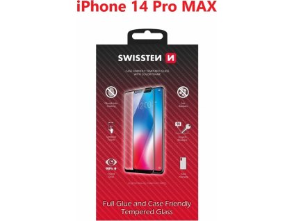 Sklo swissten full glue, color frame, case friendly pro apple iphone 14 pro max černé
