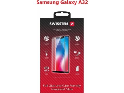 Sklo swissten full glue, color frame, case friendly pro samsung a325 galaxy a32 černé