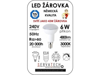 Symfony LED žárovka R50 6W / 43W 240V E14 480lm 270° 20.000h teplá bílá