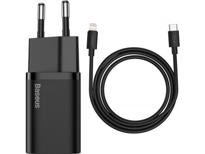 Baseus TZCCSUP-B01 Super Si Quick Nabíječka USB-C 20W + Simple Wisdom Data Kabel USB-C to iP 1m Black (Pošk. Balení)