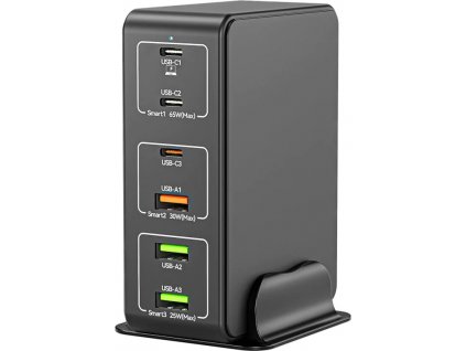 818H 120W Type-C+USB 6 Ports Desktop Fast Charger Black EU Adapter