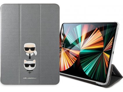 Karl Lagerfeld and Choupette Head Saffiano Pouzdro pro iPad Pro 12.9 (2021/2022) Silver