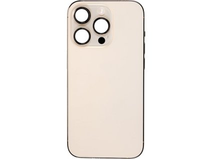Středový rám + Kryt baterie + Čočka zadní kamery s rámem + Postranní tlačítka + SIM slot s magnetem + Protiprachová mřížka na reproduktor + Protiprachová mřížka mikrofonu + Nástroj pro vyjmutí SIM pro iPhone 14 Pro Max OEM - Zlatý
