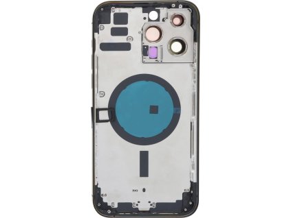 Středový rám + Kryt baterie + Čočka zadní kamery s rámem + Postranní tlačítka + SIM slot s magnetem + Protiprachová mřížka na reproduktor + Protiprachová mřížka mikrofonu + Nástroj pro vyjmutí SIM pro iPhone 14 Pro Max HQ - Černý