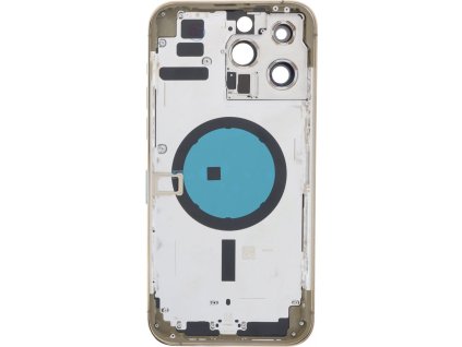 Středový rám + Kryt baterie + Čočka zadní kamery s rámem + Postranní tlačítka + SIM slot s magnetem + Protiprachová mřížka na reproduktor + Protiprachová mřížka mikrofonu + Nástroj pro vyjmutí SIM pro iPhone 14 Pro Max HQ - Zlatý