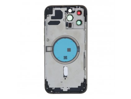 Středový rám + Kryt baterie + Sklíčko zadní kamery s rámem + Postranní tlačítka + SIM slot s magnetem + Protiprachová mřížka reproduktoru + Protiprachová mřížka mikrofonu + Nástroj na vyndávání SIM pro iPhone 13 Pro Max černá OEM