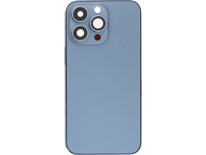 Středový rámeček s bočními tlačítky + čočka a rámeček zadní kamery, přihrádka na kartu SIM pro iPhone 13 Pro OEM - Modrý
