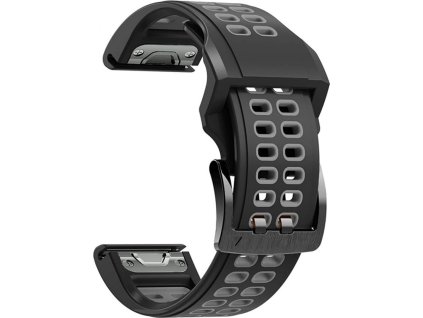 PrimeGuard 22mm Rychloupínací Silikonový Pásek pro Garmin Fenix 7/7 Pro/Forerunner 945 - Černý+Šedý