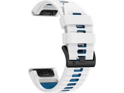 PrimeGuard Dvoubarevný Silikonový Pásek pro Garmin Fenix 7/7X Pro - Bílý+Modrý