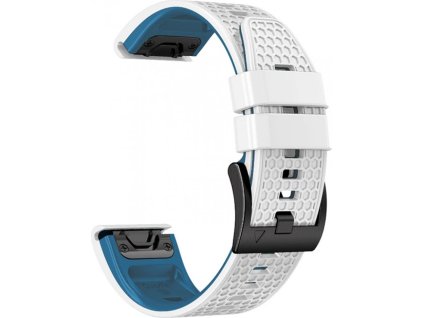 PrimeGuard 22mm Rychloupínací Silikonový Pásek pro Garmin Fenix 6/7 - Bílý+Modrý