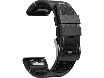 PrimeGuard 22mm rychloodnímatelný kožený pásek pro Garmin Fenix 6/7 - Černý