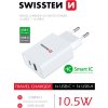 Swissten síťový adaptér 1x usb-c + 1x usb 2,1a 10,5w bílý