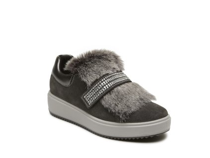 Dívčí kožené slipony s odjímatelnou kožešinou a kamínky 2381722