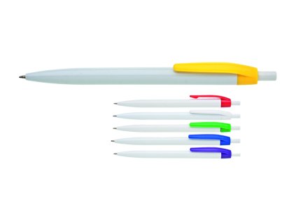 Printek3D plastová reklamní propiska s barevným klipem - bílá