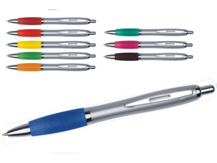 Printek3D plastová propiska se stříbrným tělem a barevným madlem - modrá