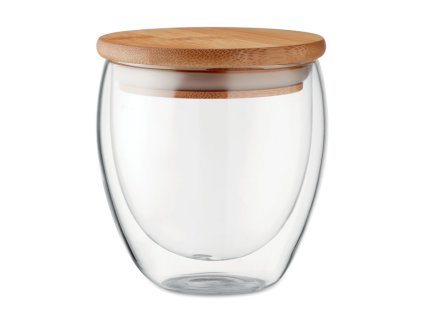 Printek3D dvoustěnná sklenice z borokřemičitého skla s bambusovou krytkou - 250ml